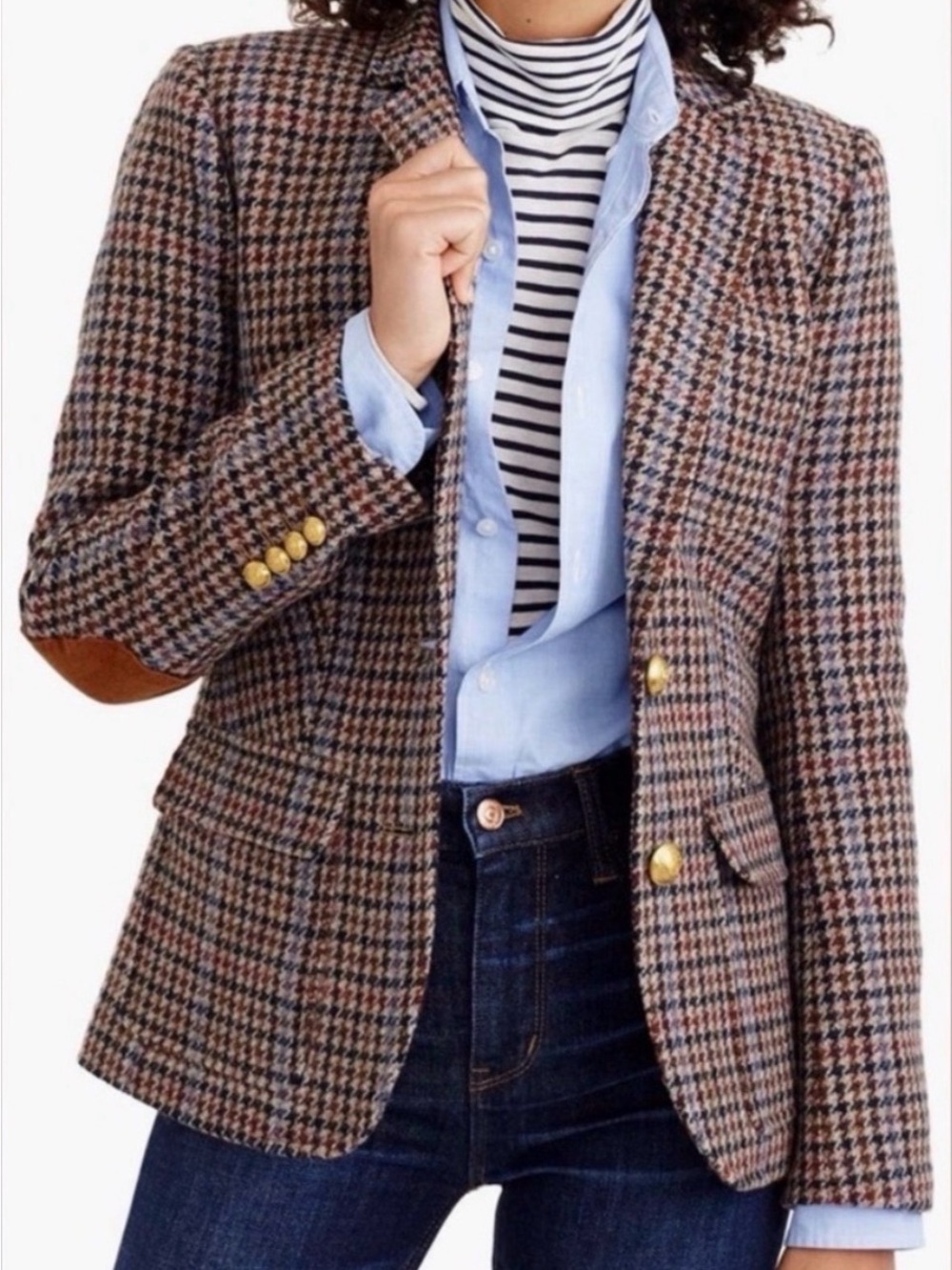 J. Crew-Rhode Brown Multi Houndstooth Blazer with Gold Buttons